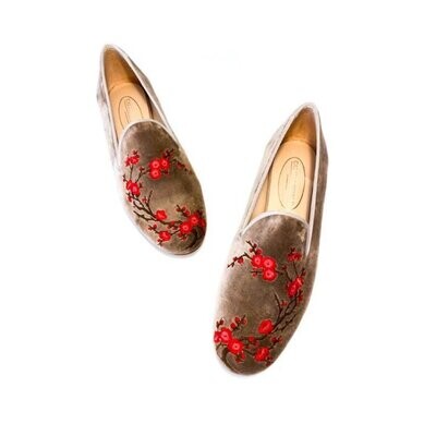 Calita Shoes ​LOAFERS BEIGE 5ACO VELVET PLUM BLOSSOM FLOWER Rebajas top