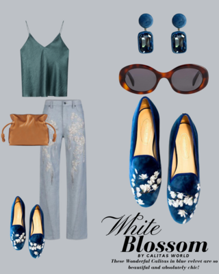 Calita Shoes ​LOAFERS MARINE 01TX VELVET WHITE BLOSSOM Oferta especial