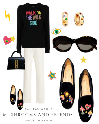 Calita Shoes ​LOAFERS BLACK VELVET MUSHROOMS AND FRIENDS Promoción trimestral