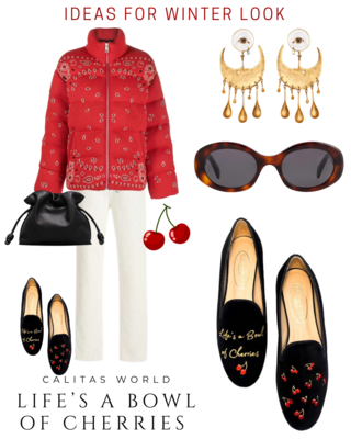 Calita Shoes LOAFERS BLACK VELVET LIFE'S A BOWL OF CHERRIES. (MINI CHERRY LEFT HEEL) Solo queda un día