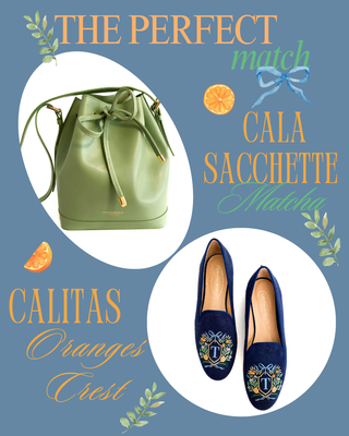 Calita Shoes ​LOAFERS NAVY LINEN FLORAL/ORANGES CREST MONOGRAM (SAME INITIAL BOTH FEET) R22 Grandes ahorros
