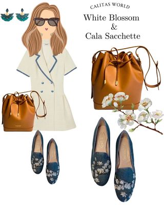 Calita Shoes ​LOAFERS BLUE GOBELIN LINEN PO R173 WHITE BLOSSOM En oferta