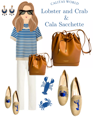 Calita Shoes ​LOAFERS NATURAL LINEN WITH ROYAL BLUE CRAB AND LOBSTER Rebajas de fábrica
