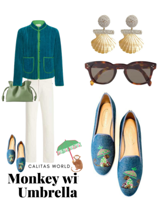 Calita Shoes ​LOAFERS BLUE GOBELIN 790PV LINEN MONKEY WITH UMBRELLA Ventas relámpago