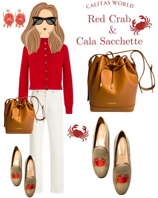Calita Shoes ​LOAFERS NATURAL LINEN WITH RED CRABS Tienda