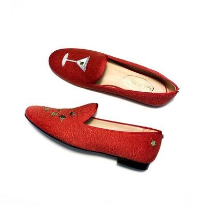 Calita Shoes ​LOAFERS RED 14CO LINEN MARTINI AND OLIVES. (MINI OLIVE LEFT HEEL) Rebajas top