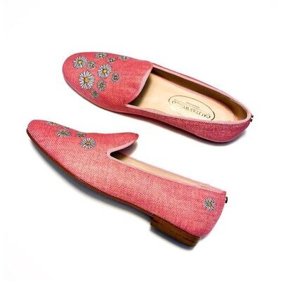 Calita Shoes ​LOAFERS PINK BUBBLEGUM 224PV LINEN DAISIES. (MINI DAISY LEFT HEEL) Último día