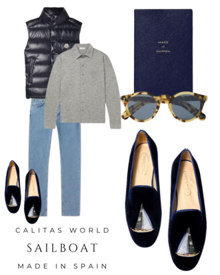 Calita Shoes ​LOAFERS MEN NAVY 9CO VELVET R22 SAILBOATS En línea