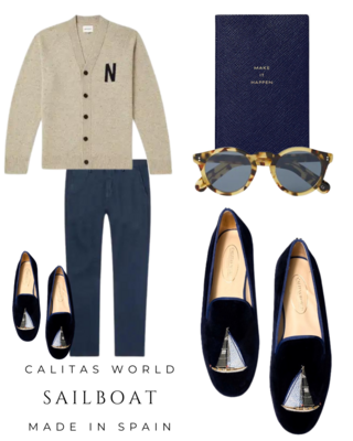 Calita Shoes ​LOAFERS MEN NAVY 9CO VELVET R22 SAILBOATS En línea