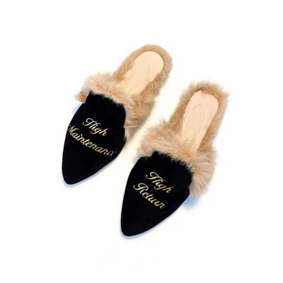 Calita Shoes MULES FUR BLACK VELVET HIGH MAINTENANCE / HIGH RETURN Rebajas