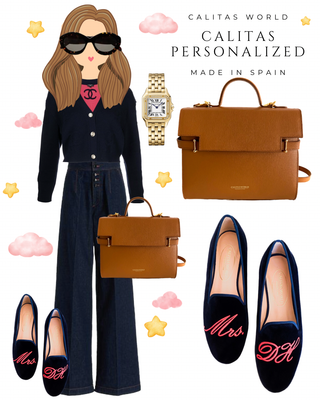 Calita Shoes ​LOAFERS BLACK VELVET MRS. AND INITIALS (NEON PINK) Los más vendidos