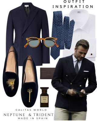 Calita Shoes LOAFERS MEN BLACK VELVET R22 NEPTUNE AND TRIDENT (GOLD) Tienda