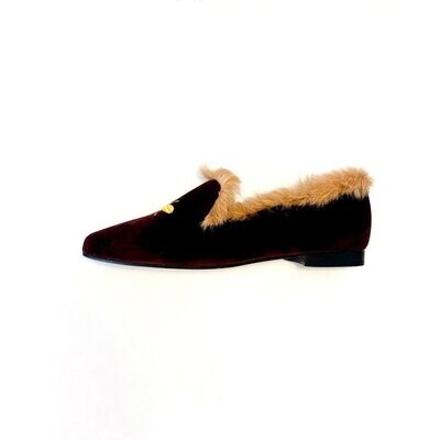 Calita Shoes ​POINTY FUR WINE TX VELVET GOLDEN BEE Grandes descuentos