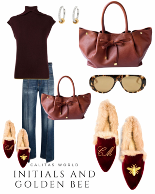 Calita Shoes ​POINTY FUR BURGUNDY CO VELVET INITIALS AND GOLDEN BEE En oferta