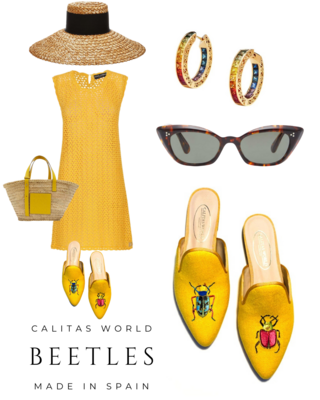 Calita Shoes ​MULES YELLOW CO LINEN BEETLES Último día