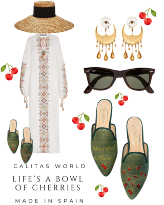 Calita Shoes MULES GREEN OLIVE LINEN 603 PV LIFE´S A BOWL OF CHERRIES Solo queda un día
