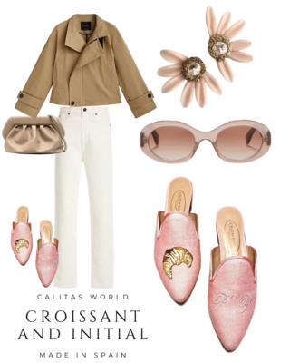 Calita Shoes ​MULES LIGHT PINK 220PV LINEN CROISSANT AND INITIALS En oferta