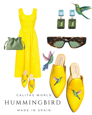Calita Shoes ​MULES YELLOW CO LINEN HUMMINGBIRD Descuentos del mes