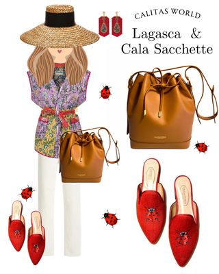 Calita Shoes ​MULES RED 14CO LINEN WITH RED LADYBUGS Oferta exclusiva
