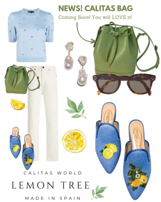 Calita Shoes ​MULES BLUE 22ACO LINEN LEMON TREE Precio ultrabajo