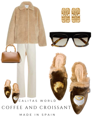 Calita Shoes ​MULES FUR BEIGE 5ACO VELVET COFFEE AND CROISSANT ÚLTIMAS EDICIONES