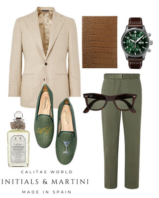 Calita Shoes ​LOAFERS MEN GREEN OLIVE 603TX LINEN MARTINI AND INITIALS 2025