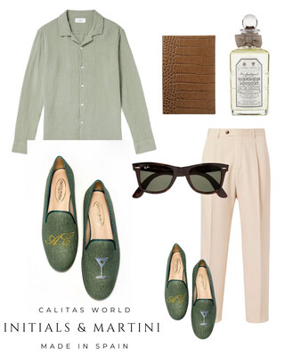 Calita Shoes ​LOAFERS MEN GREEN OLIVE 603TX LINEN MARTINI AND INITIALS 2025