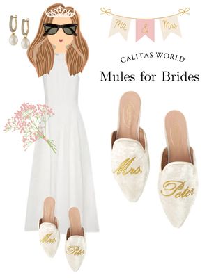 Calita Shoes ​MULES WHITE VELVET WEDDING EDITION MRS. AND PERSONALIZED NAME OR LAST NAME Descuento