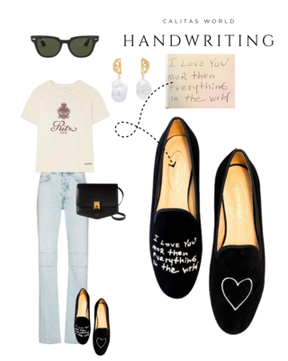 Calita Shoes LOAFERS BLACK VELVET CALITAS HANDWRITING En línea
