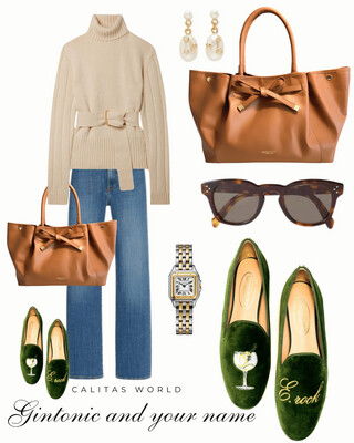 Calita Shoes ​LOAFERS GREEN 7ACO VELVET GINTONIC AND INITIALS En oferta