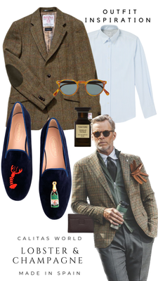 Calita Shoes ​LOAFERS MEN NAVY 9CO VELVET R22 LOBSTER AND CHAMPAGNE BOTTLE Envío gratis