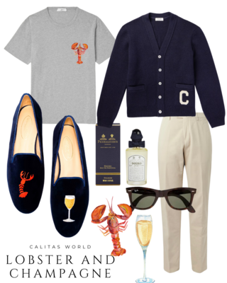 Calita Shoes ​LOAFERS MEN NAVY 9CO VELVET R22 LOBSTER AND CHAMPAGNE GLASS Oferta especial