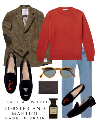 Calita Shoes ​LOAFERS MEN BLACK VELVET LOBSTER AND MARTINI Promoción por tiempo limitado