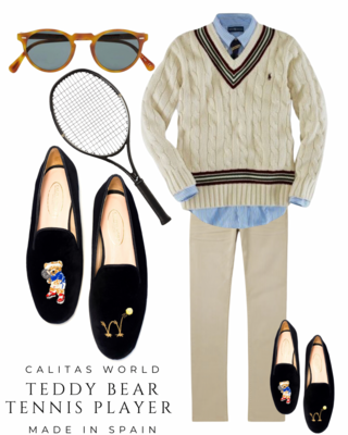 Calita Shoes ​LOAFERS MEN BLACK VELVET TENNIS BEAR TENNIS PLAYER Grandes descuentos