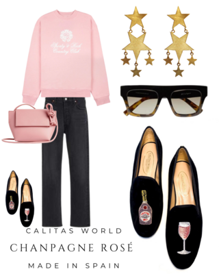 Calita Shoes ​LOAFERS BLACK VELVET CHAMPAGNE ROSÉ Liquidación
