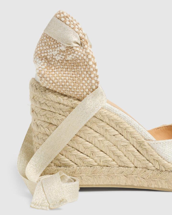 Castañer CASTAÑER | Alpargatas Carina en lino metalizado cierre mediante lazada y cuña de 9cm. – Castañer Liquidación