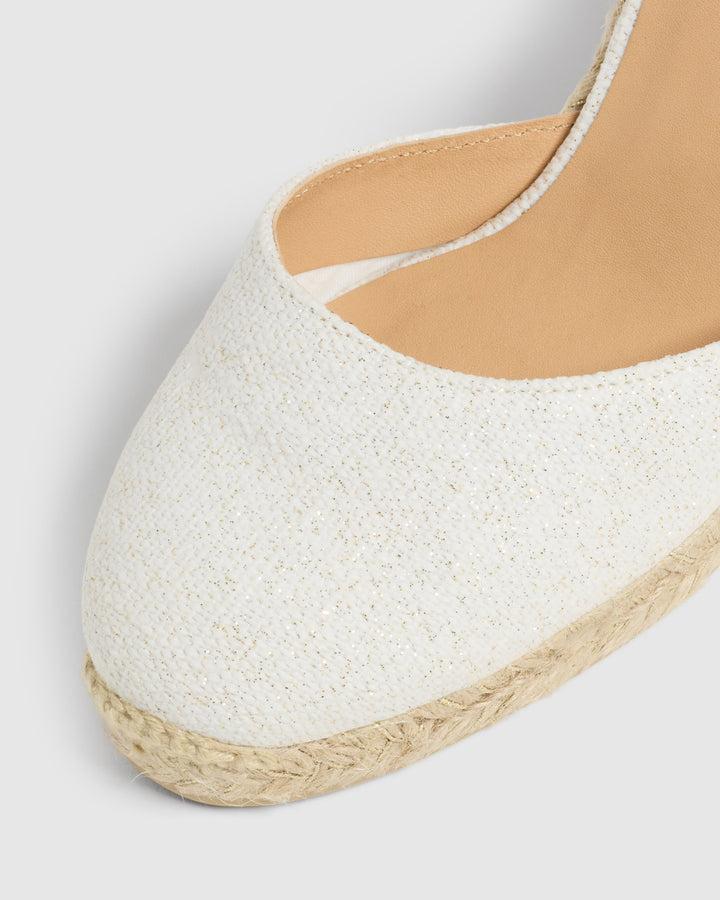Castañer CASTAÑER | Alpargatas Carina en lino metalizado cierre mediante lazada y cuña de 9cm. – Castañer Liquidación