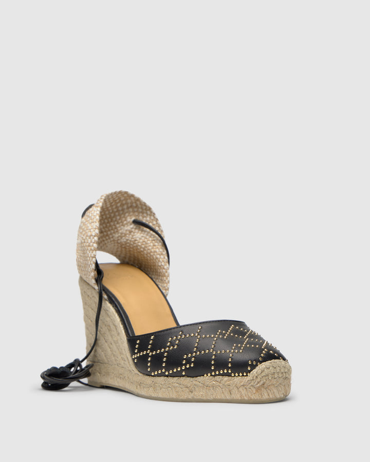 Castañer CASTAÑER | Alpargata Cuña Cerrada Napa NEGRO CARINA STUDS/8/250 – Castañer Liquidación