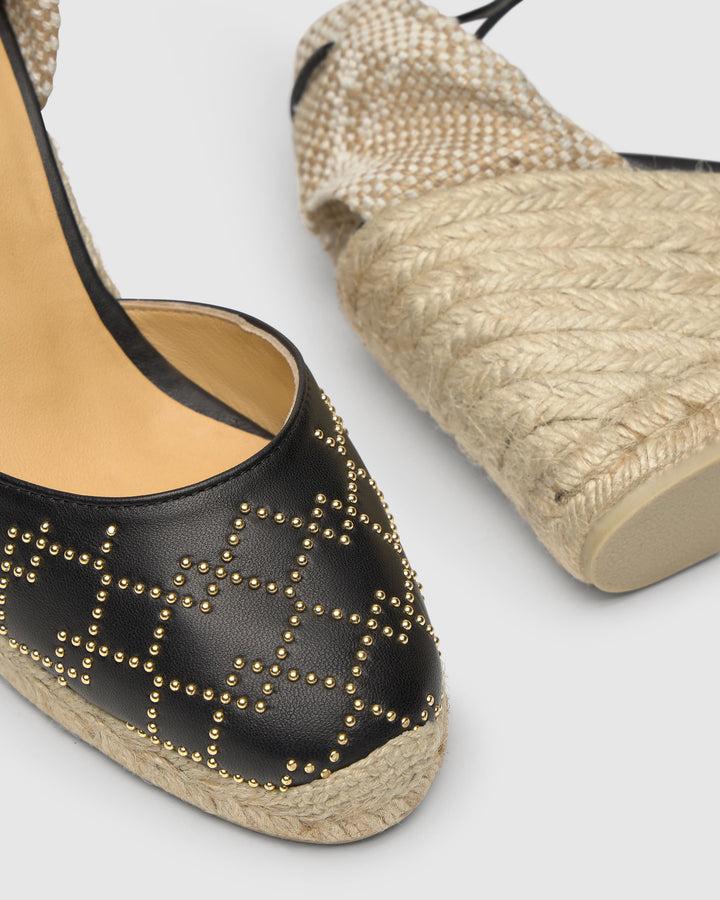 Castañer CASTAÑER | Alpargata Cuña Cerrada Napa NEGRO CARINA STUDS/8/250 – Castañer Liquidación