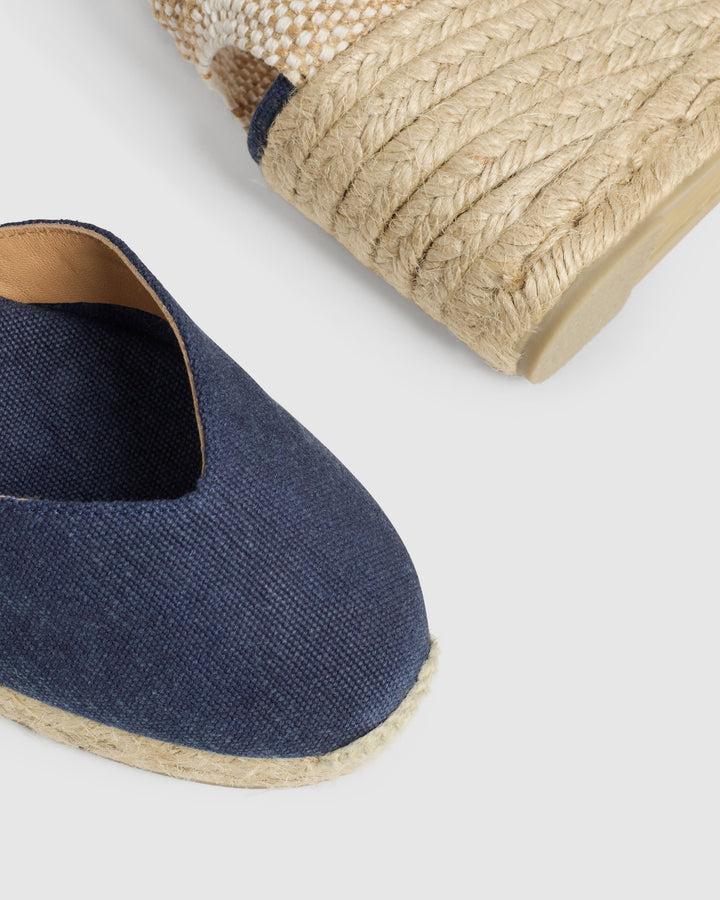 Castañer CASTAÑER | Alpargatas Chiarita en algodón acabado lavado cierre lateral de pulsera con hebilla metálica y cuña de 7cm.  – Castañer Tienda de fábrica
