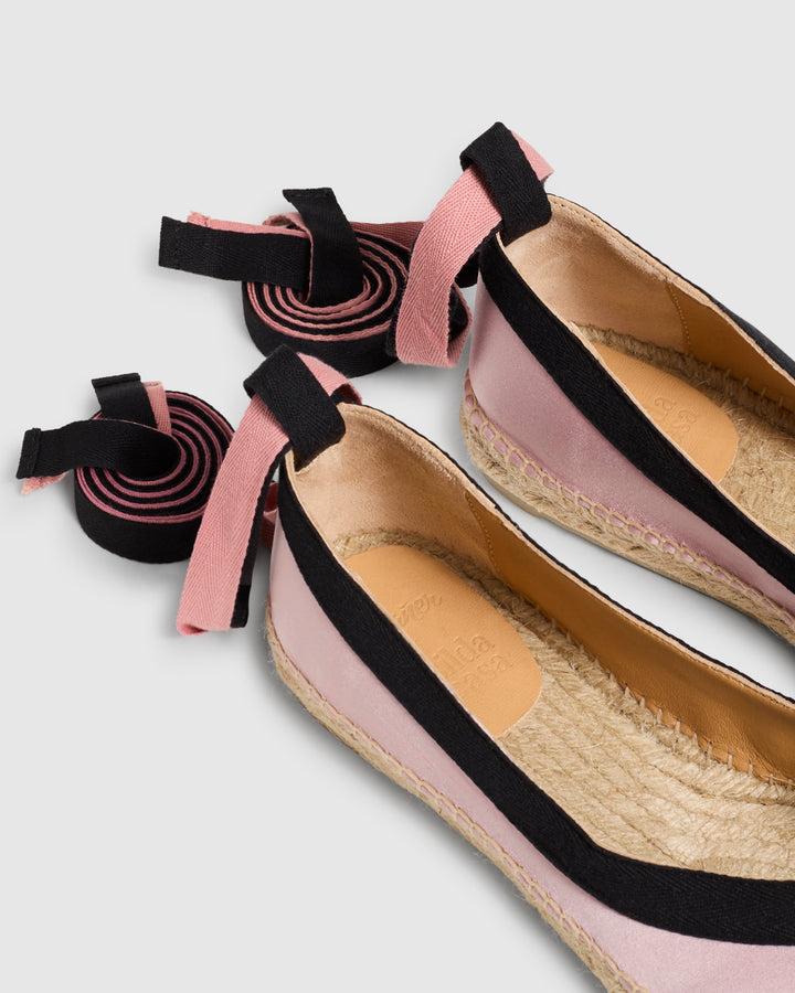 Castañer Alpargata Bailarina Rosa/Negro Plana Mujer | Castañer Envío internacional gratuito