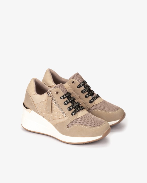 Cuplé DEPORTIVA BEIGE DE TECNOPIEL CON CUÑA Y CREMALLERA DECORATIVA Outlet online