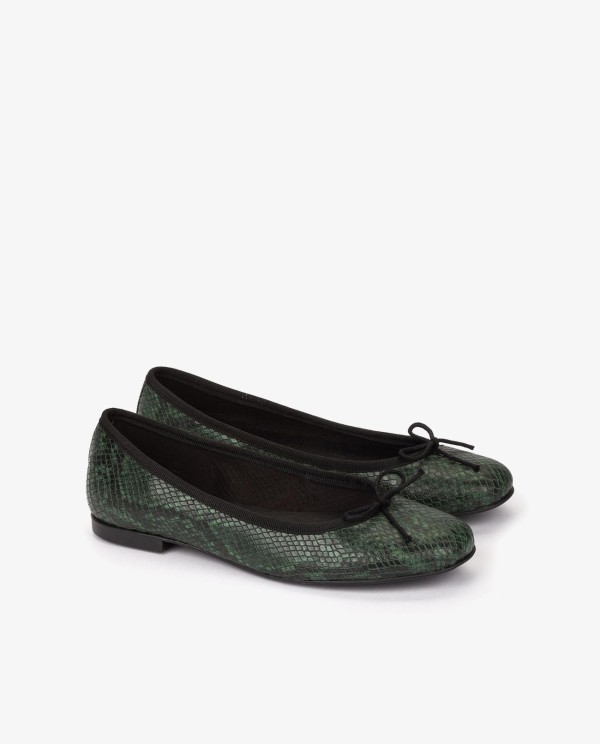 Cuplé BAILARINA VERDE DE TECNOPIEL CON ESTAMPADO SERPIENTE Y LAZO DECORATIVO Gran oferta
