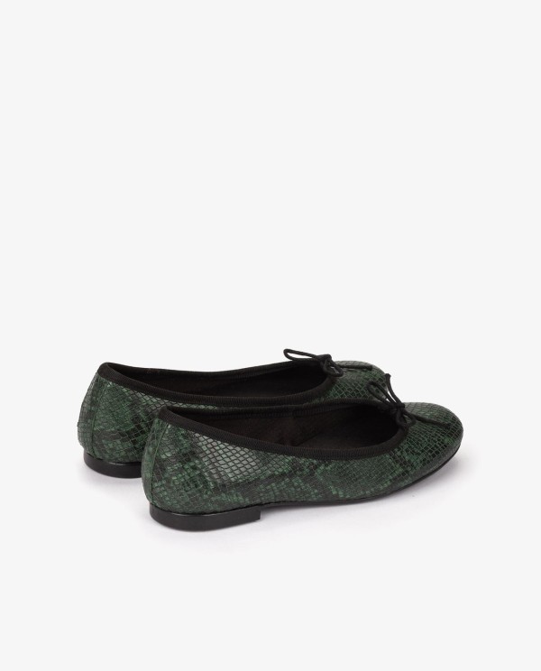 Cuplé BAILARINA VERDE DE TECNOPIEL CON ESTAMPADO SERPIENTE Y LAZO DECORATIVO Gran oferta