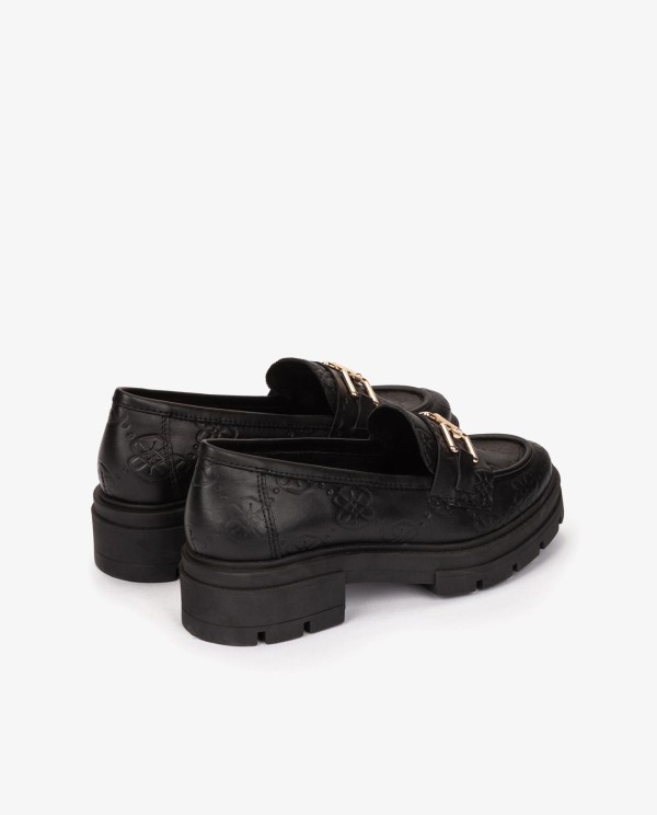Cuplé MOCASÍN NEGRO DE PIEL CON LOGO GRABADO Y SUELA GRUESA Ventas relámpago