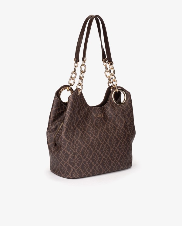 Cuplé MAXI SHOPPER MONOGRAM DE TECNOPIEL MARRÓN CON CADENA DORADA Solo hoy