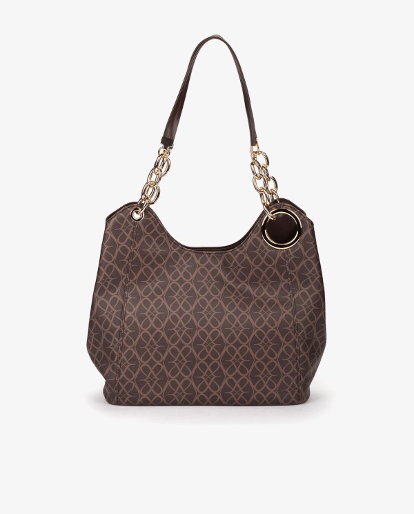 Cuplé MAXI SHOPPER MONOGRAM DE TECNOPIEL MARRÓN CON CADENA DORADA Solo hoy