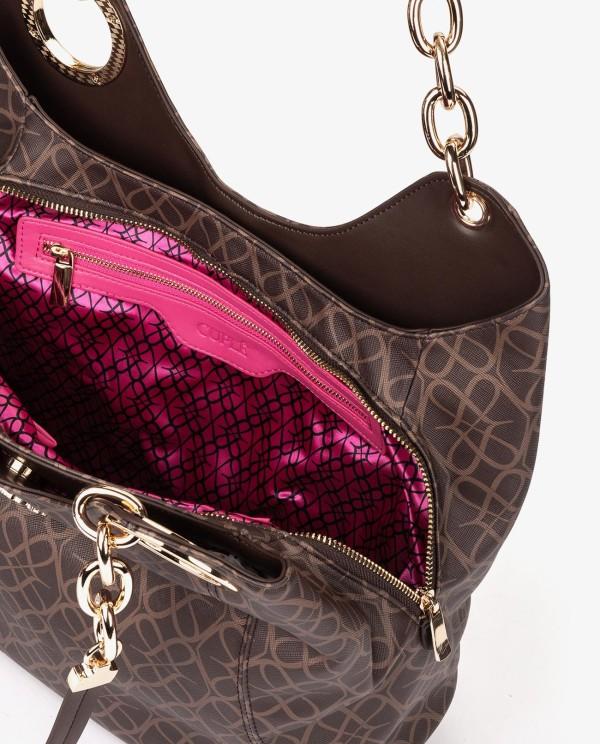 Cuplé MAXI SHOPPER MONOGRAM DE TECNOPIEL MARRÓN CON CADENA DORADA Solo hoy