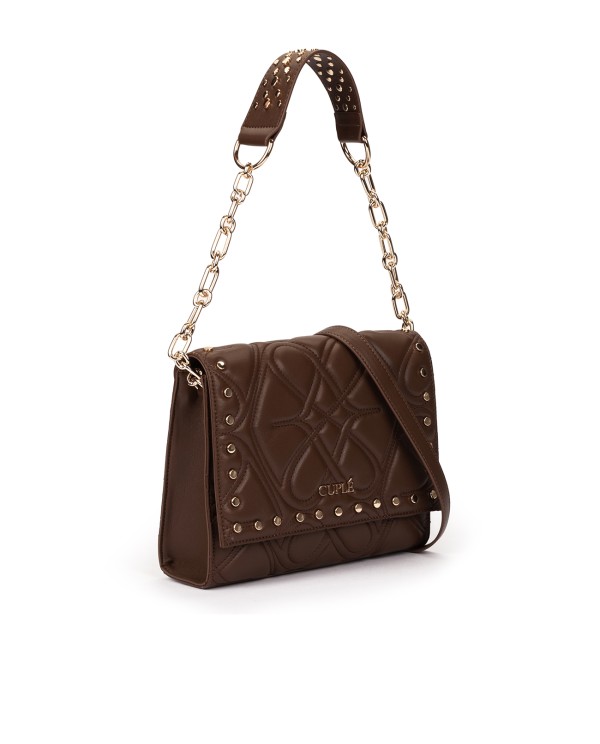 Cuplé BOLSO DE HOMBRO MARRÓN ACOLCHADO CON CADENA Y TACHUELAS DORADA Promoción trimestral