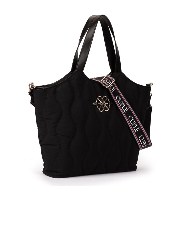 Cuplé SHOPPER ACOLCHADO DE NYLON NEGRO CON LOGO DORADO Y CORREA AJUSTABLE Solo queda un día